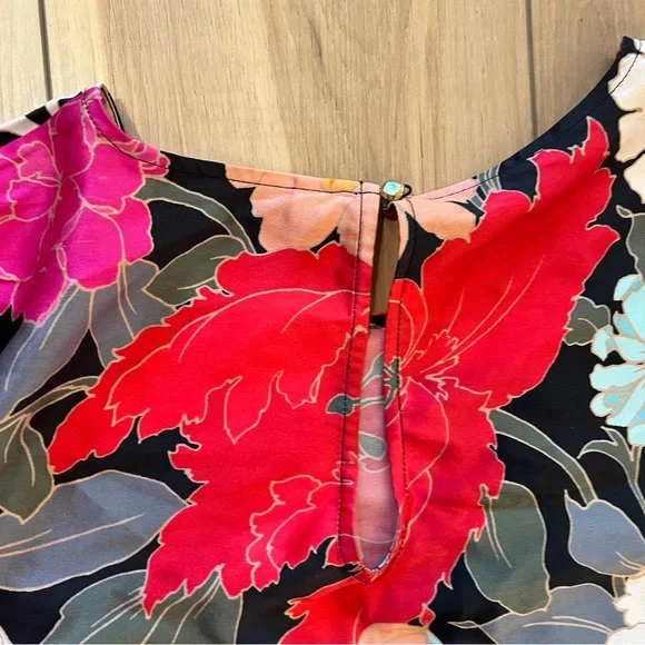Trina Turk Floral Silk Blouse - Red, Black, and White / L - Picture 4 of 5